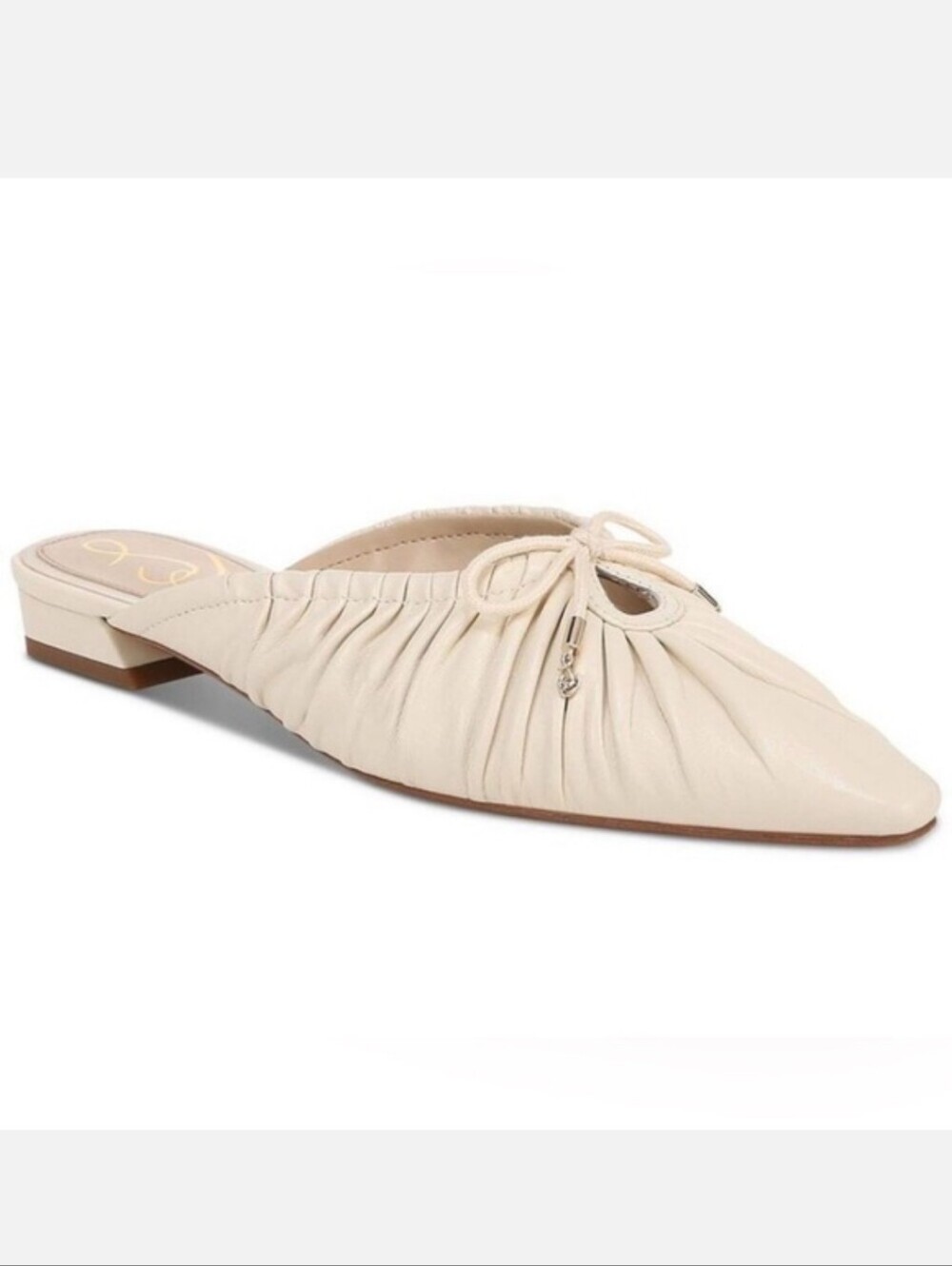 SAM EDELMAN JULIA IVORY LEATHER SLIP ON RUCHED FLAT MULES SZ 7